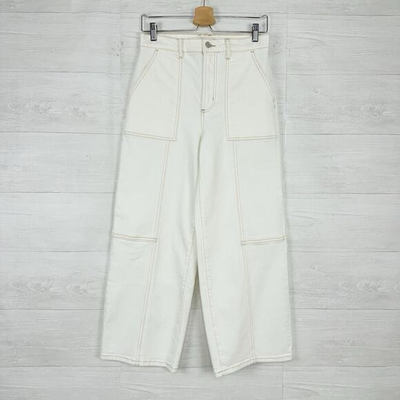 Rails Denim Size 29 The Getty Crop Utility Wide Leg Jeans Ecru High Rise Preppy - Picture 2 of 16